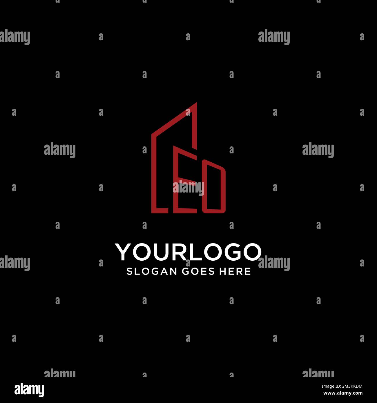 EO initial monogram with building logo design ideas Stock Vector