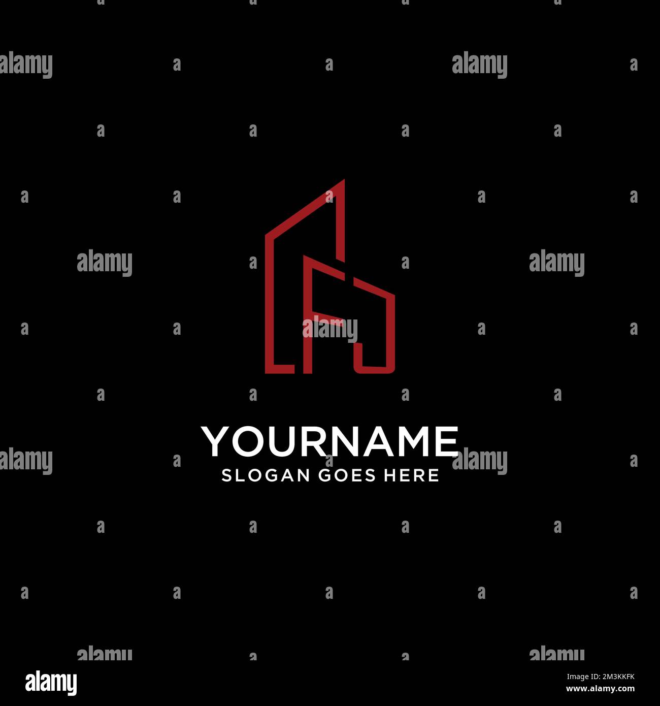 FJ initial monogram with building logo design ideas Stock Vector