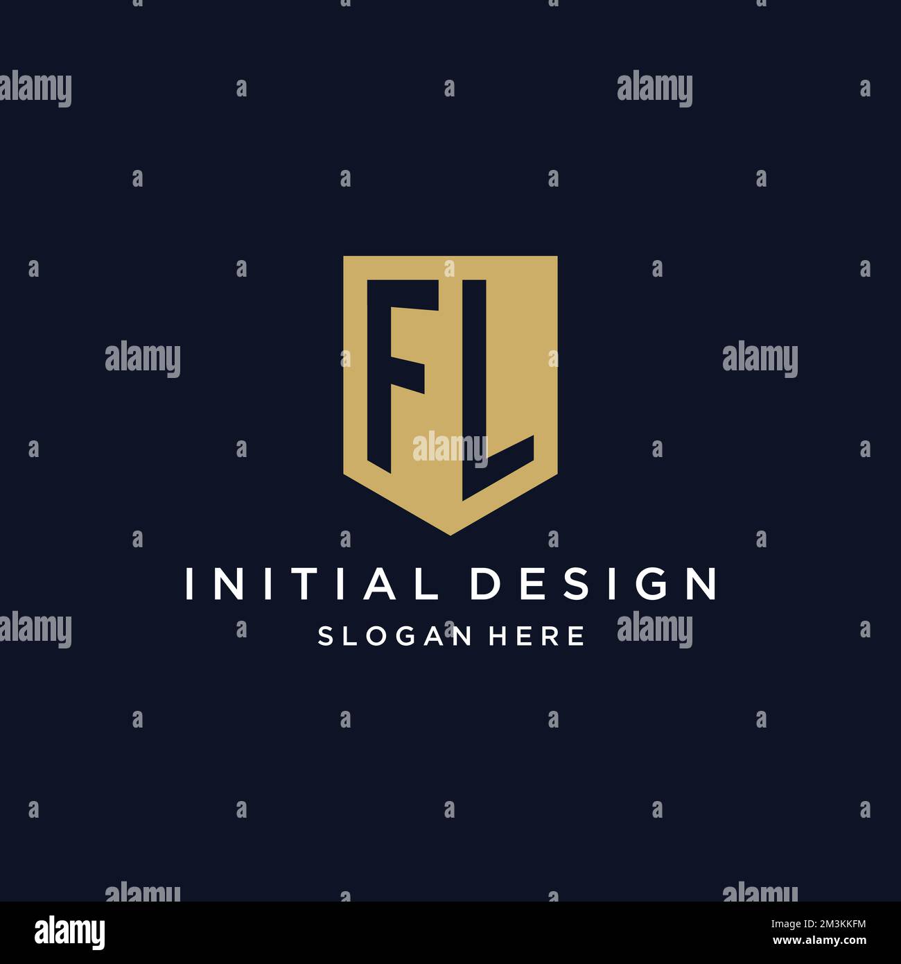 FL monogram initials logo design with shield icon template Stock Vector