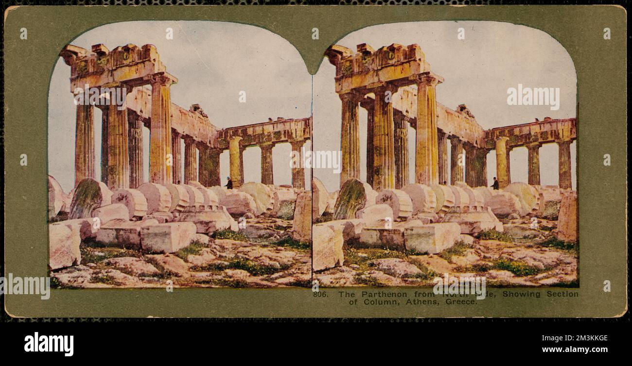 The Parthenon, from north side, showing section of column, Athens, Greece , Greek temples, Archaeological sites, Parthenon Athens, Greece. Nicholas Catsimpoolas Collection Stock Photo