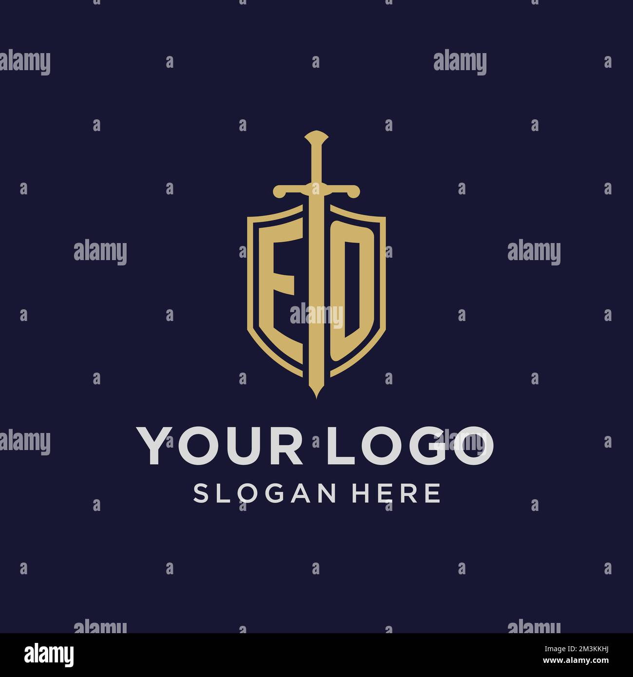 EO logo initial monogram with shield and sword design ideas Stock Vector