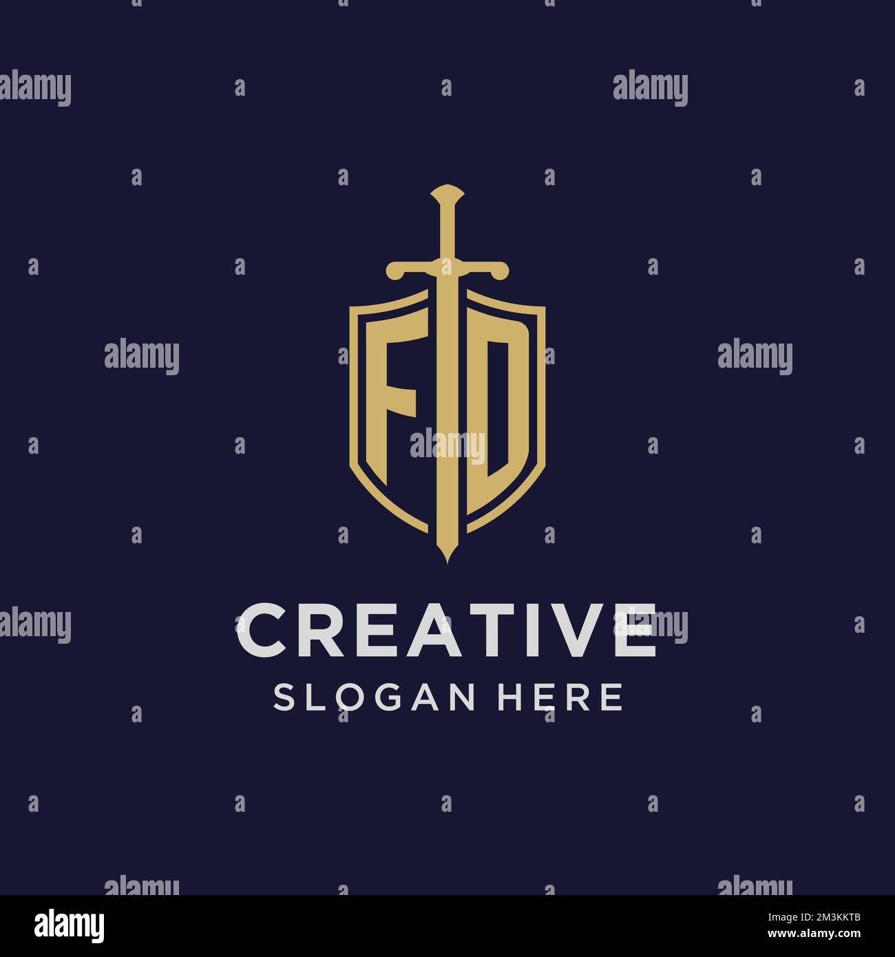 FD logo initial monogram with shield and sword design ideas Stock Vector