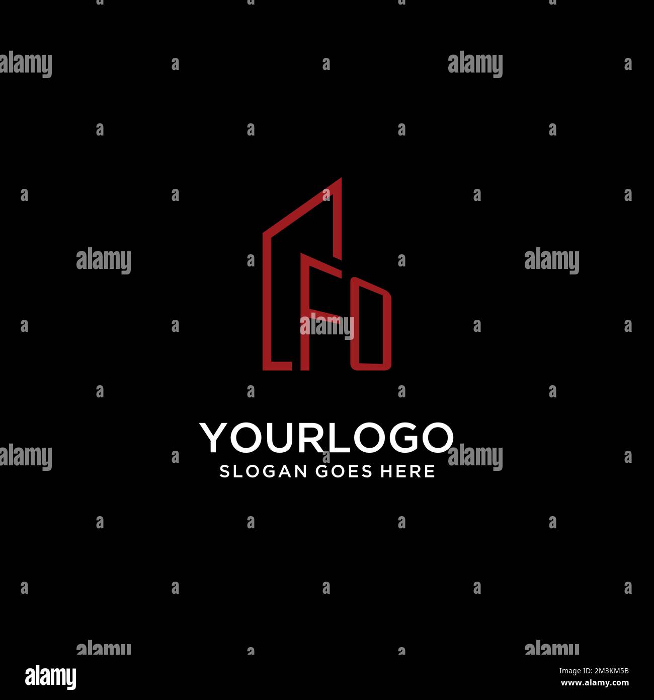 FO initial monogram with building logo design ideas Stock Vector