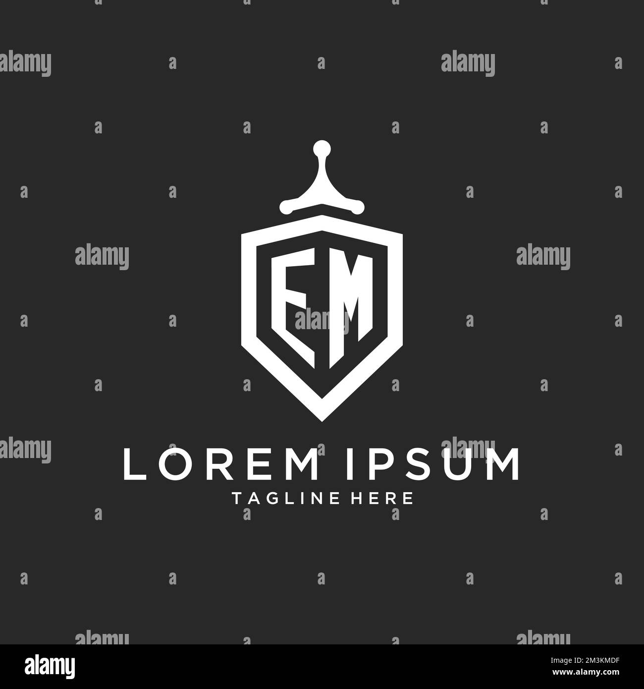 EM monogram logo initial with shield guard shape design ideas Stock Vector
