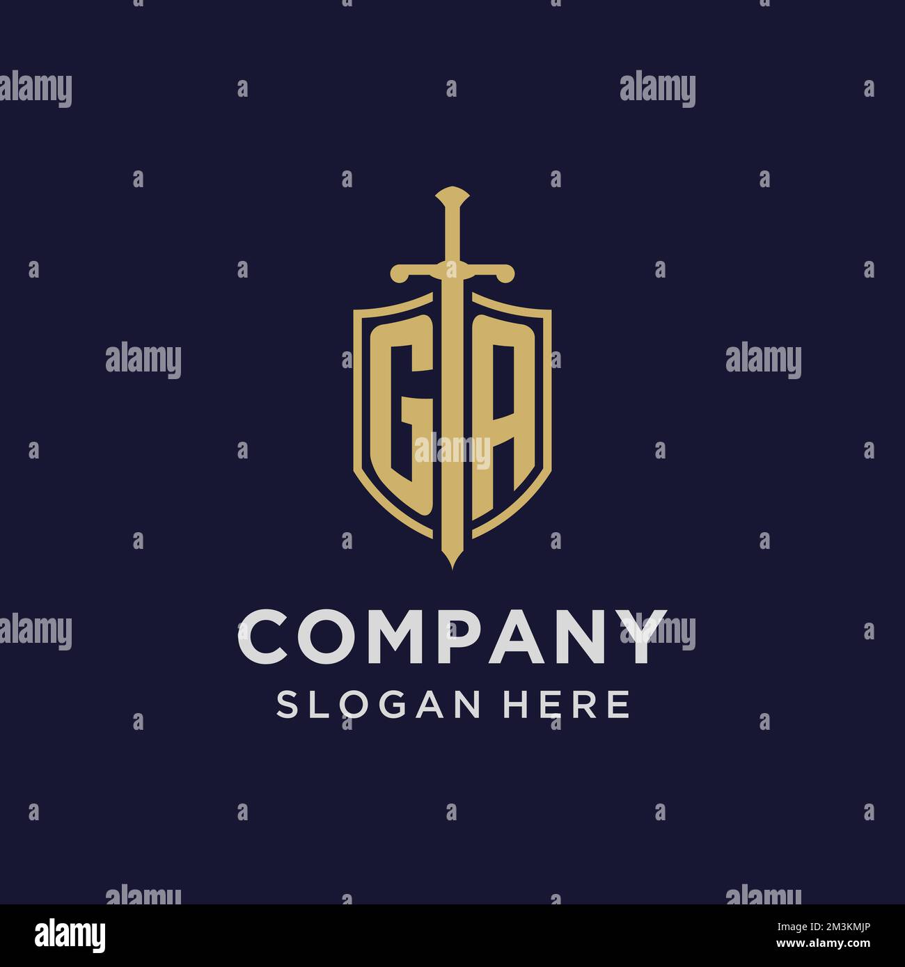 GA logo initial monogram with shield and sword design ideas Stock Vector