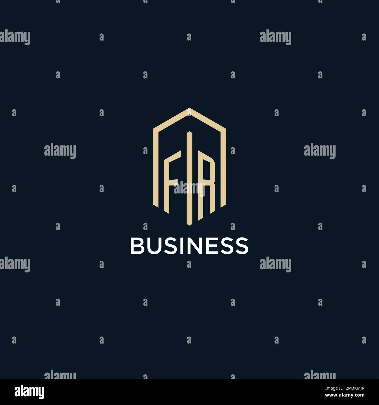 FR initial monogram logo with hexagonal shape style, real estate logo design ideas inspiration vector Stock Vector