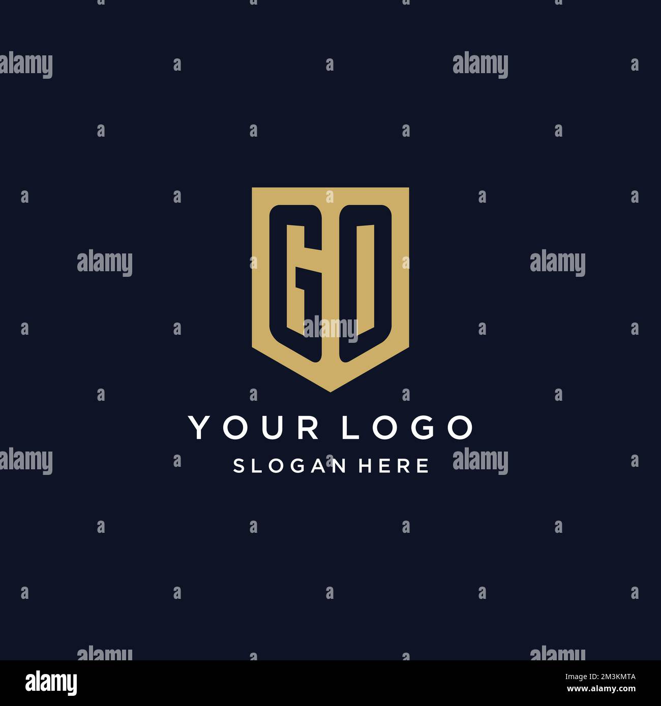 GO monogram initials logo design with shield icon template Stock Vector