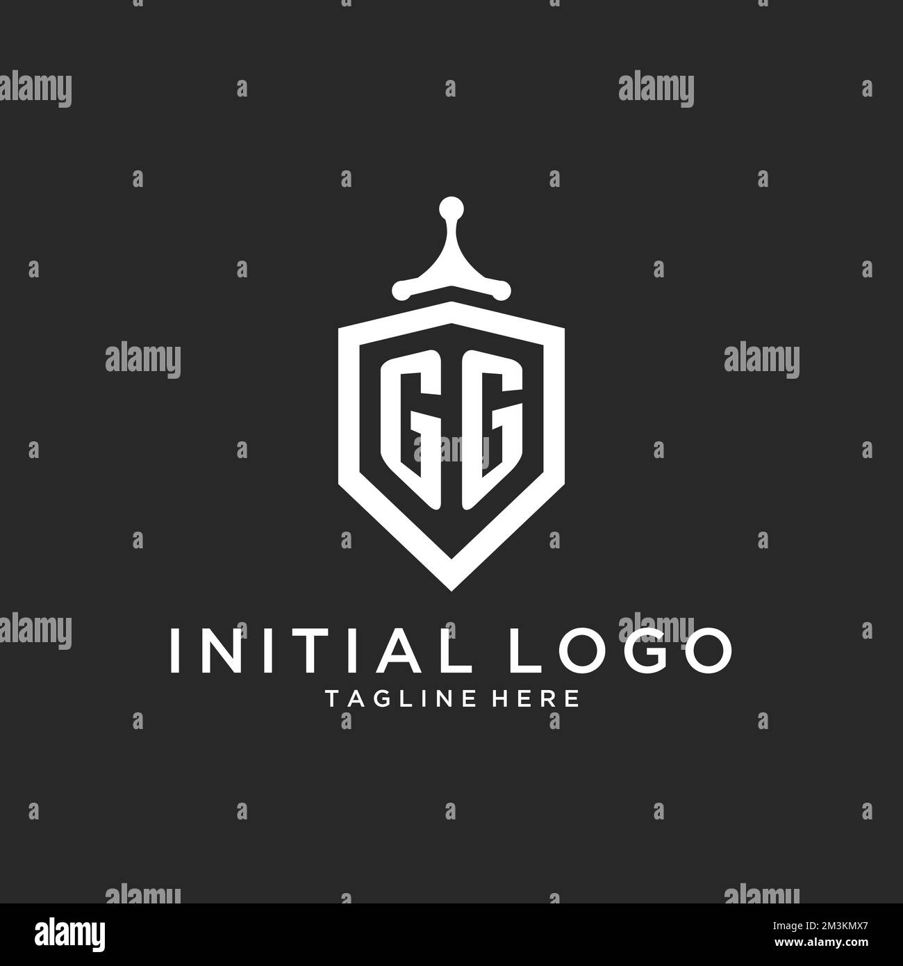 GG monogram logo initial with shield guard shape design ideas Stock Vector