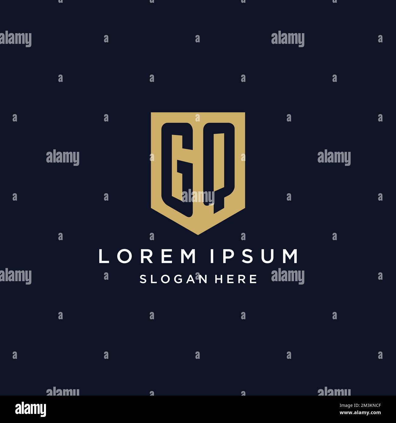 GQ monogram initials logo design with shield icon template Stock Vector
