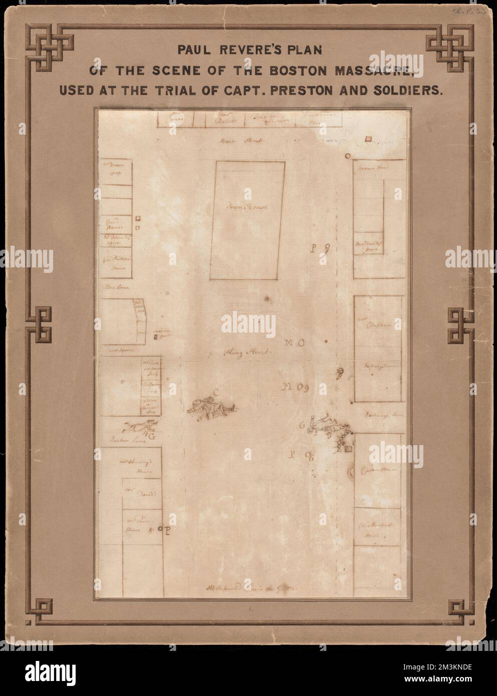 Paul Revere's plan of the scene of the Boston Massacre : used at the trial of Capt. Preston and soldiers , Boston Massacre, 1770, Attucks, Crispus, -1770, Gray, Samuel, -1770 Stock Photo
