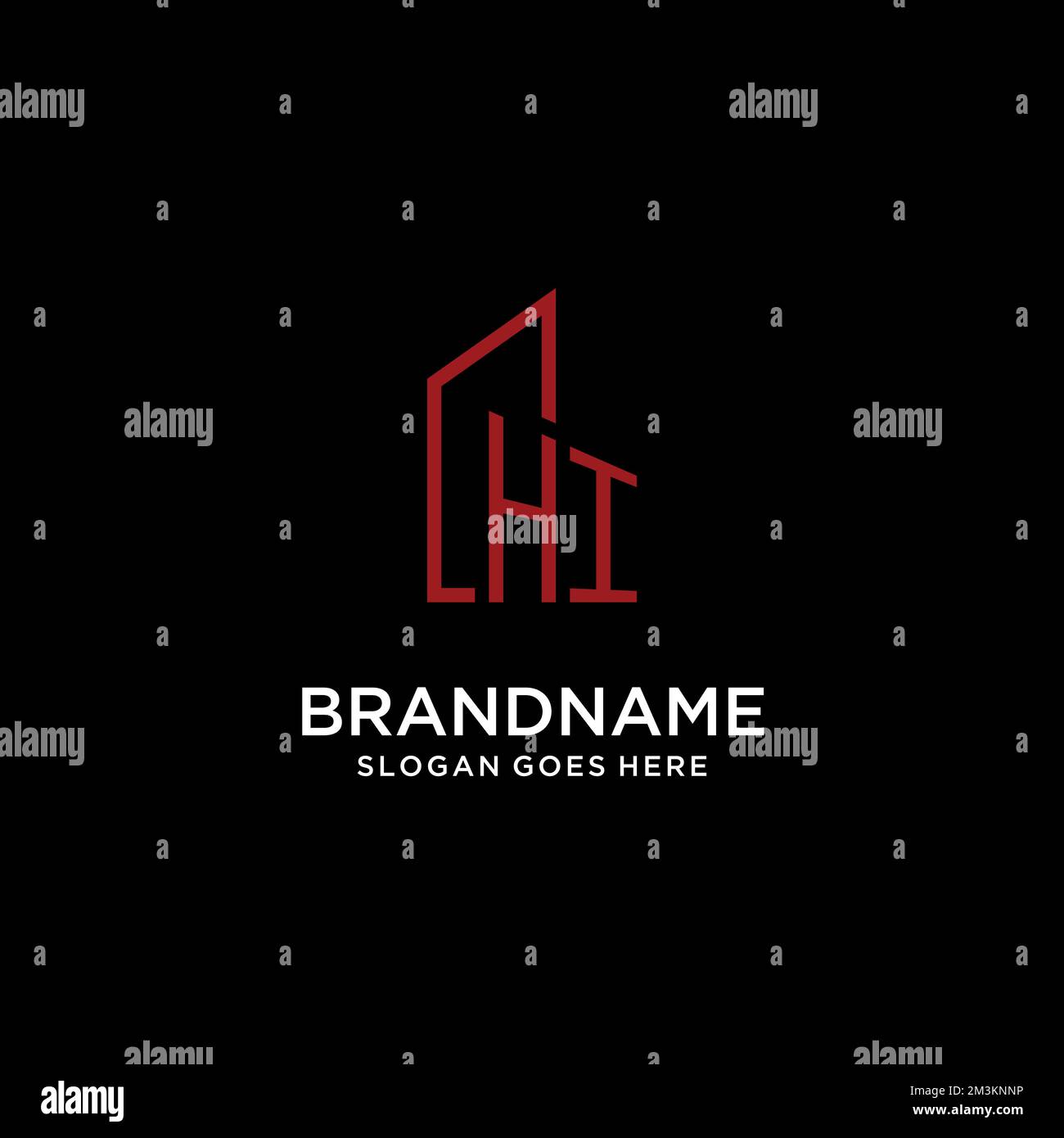 HI initial monogram with building logo design ideas Stock Vector