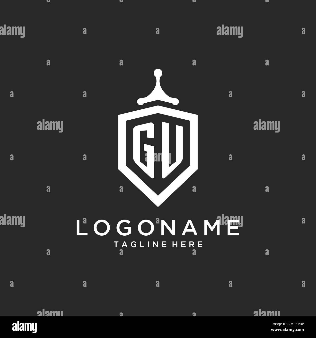 GU monogram logo initial with shield guard shape design ideas Stock Vector