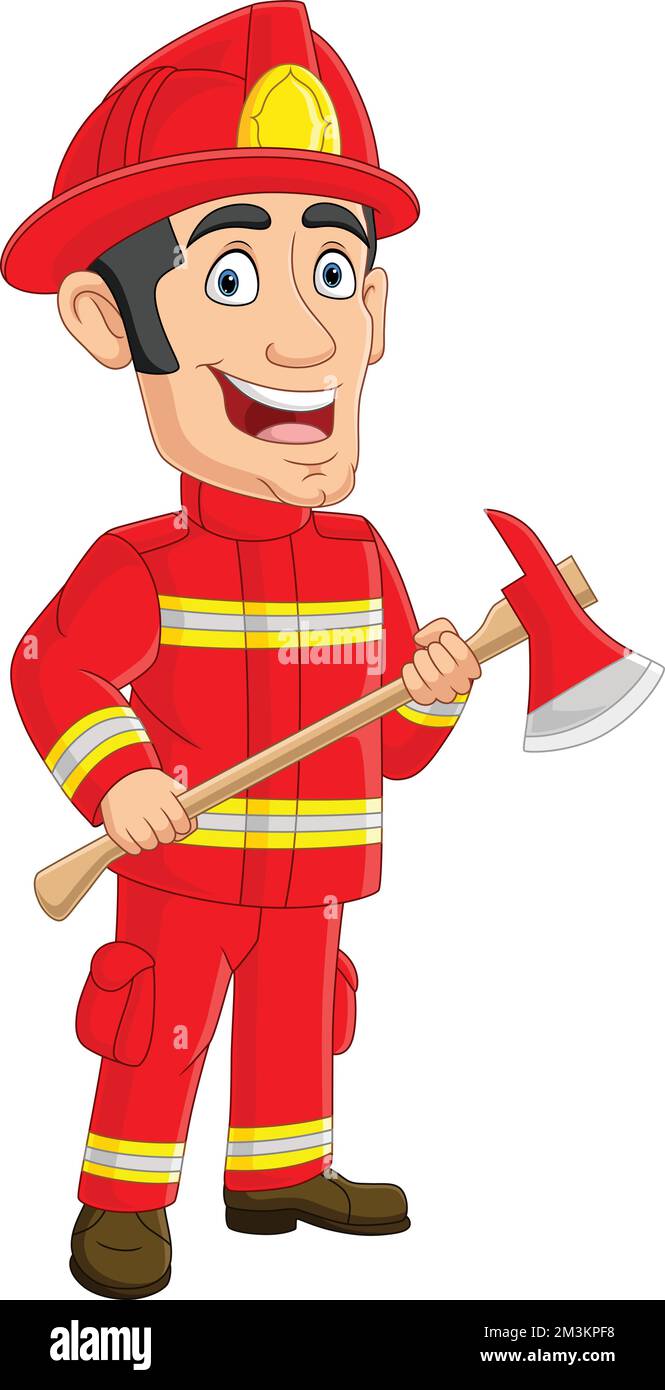 Cartoon firefighter holding an axe Stock Vector Image & Art - Alamy