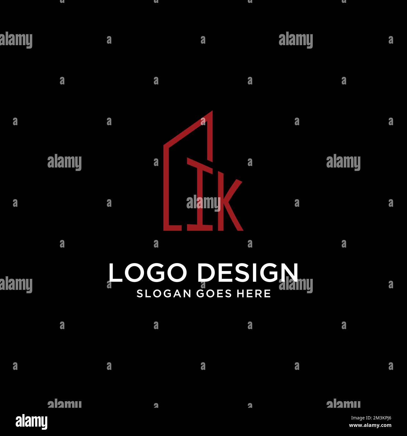 IK initial monogram with building logo design ideas Stock Vector