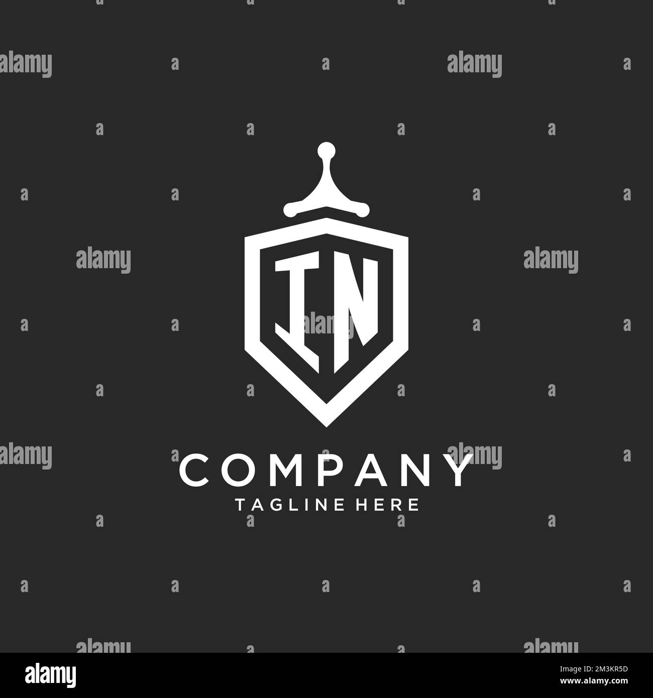 IN monogram logo initial with shield guard shape design ideas Stock Vector