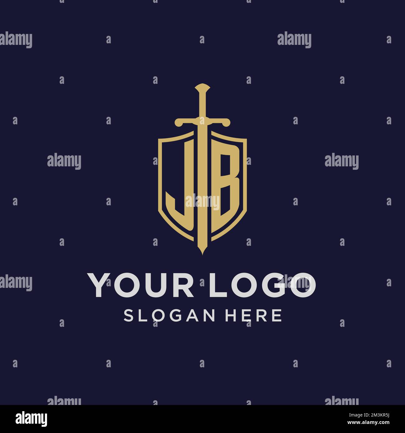 JB logo initial monogram with shield and sword design ideas Stock Vector