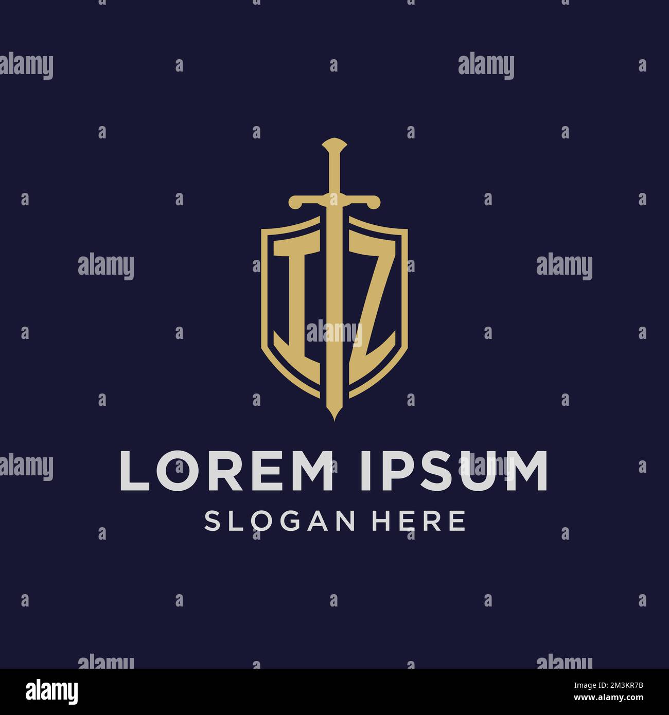 IZ logo initial monogram with shield and sword design ideas Stock ...