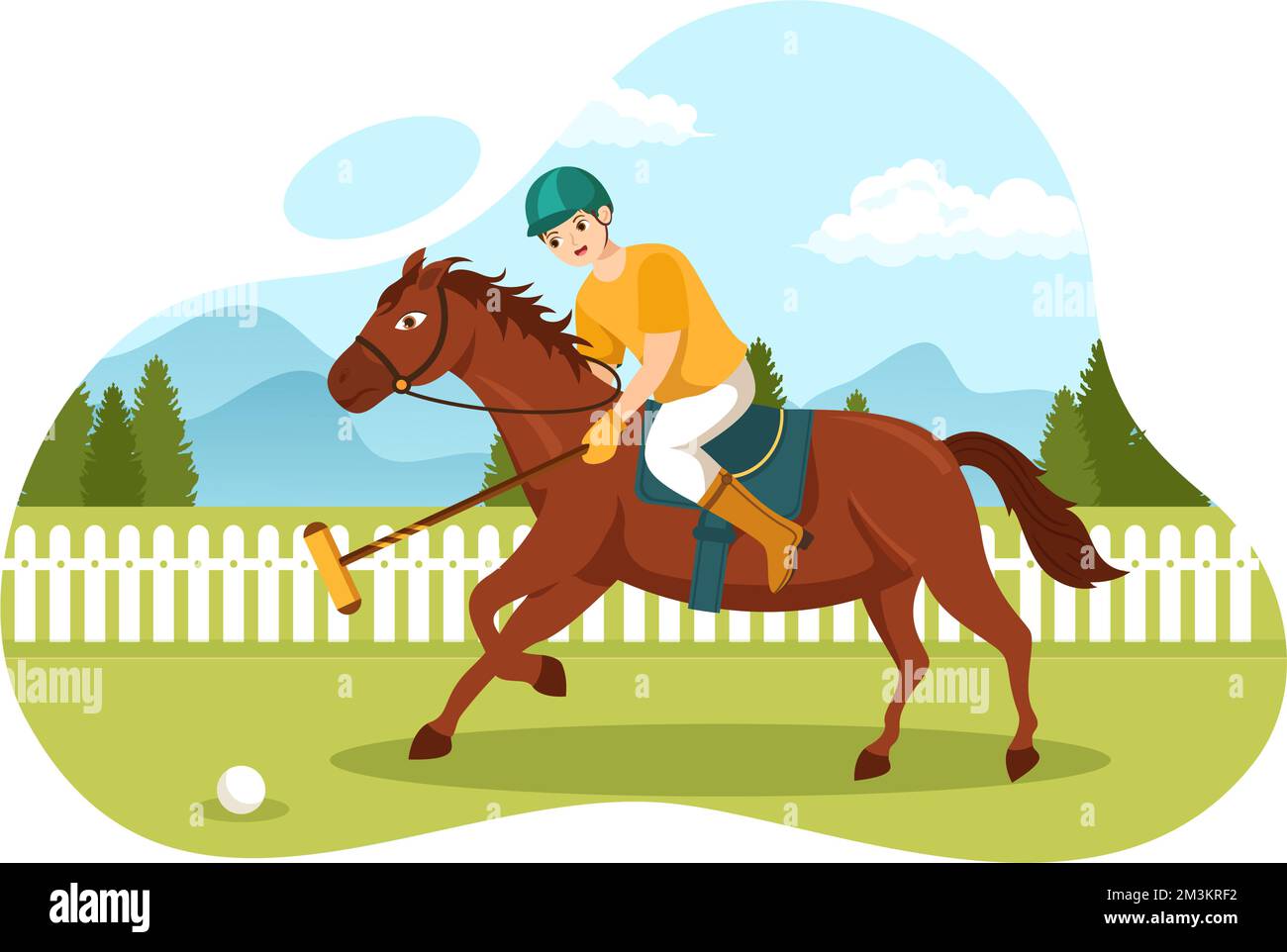 Polo Horse Sports with Player Riding Horse and Holding Stick use