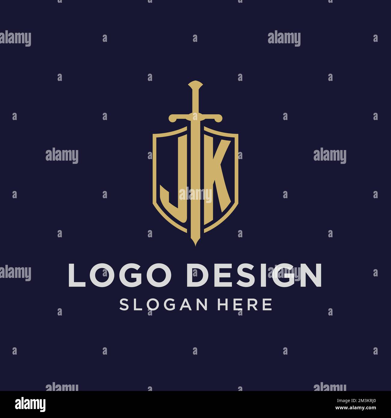 JK logo initial monogram with shield and sword design ideas Stock ...