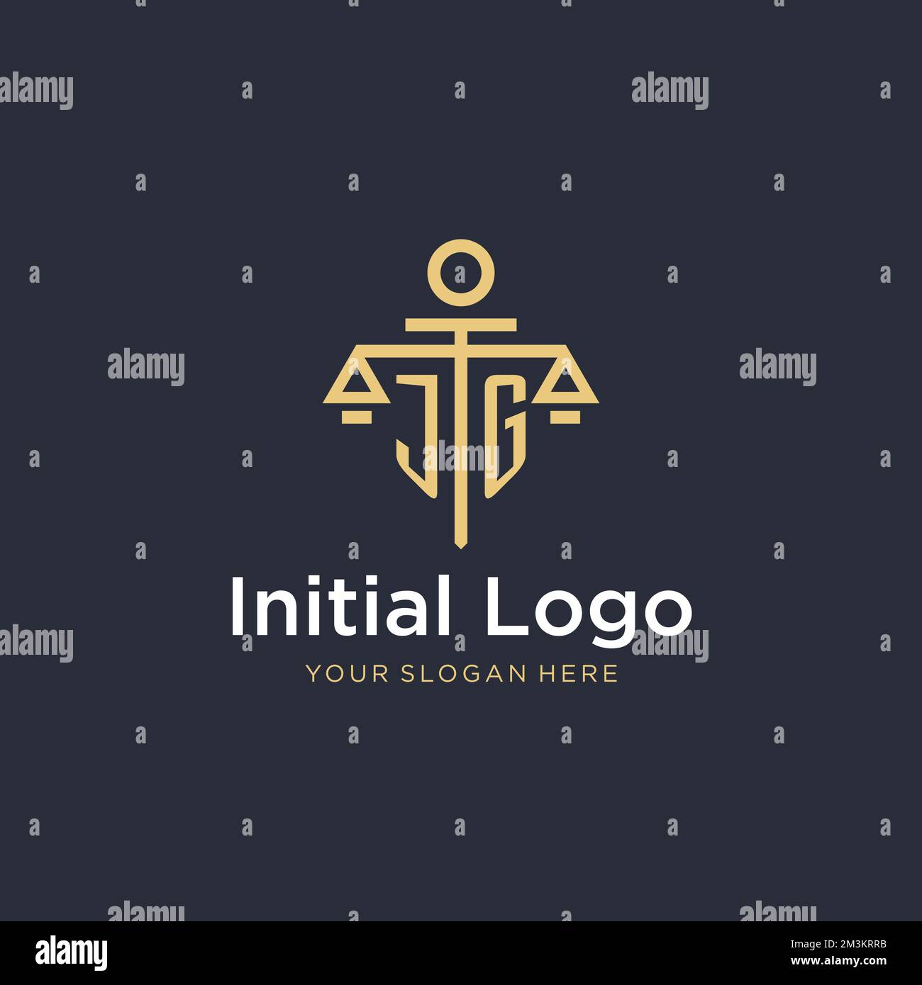 JG initial monogram logo with scale and pillar style design ideas Stock