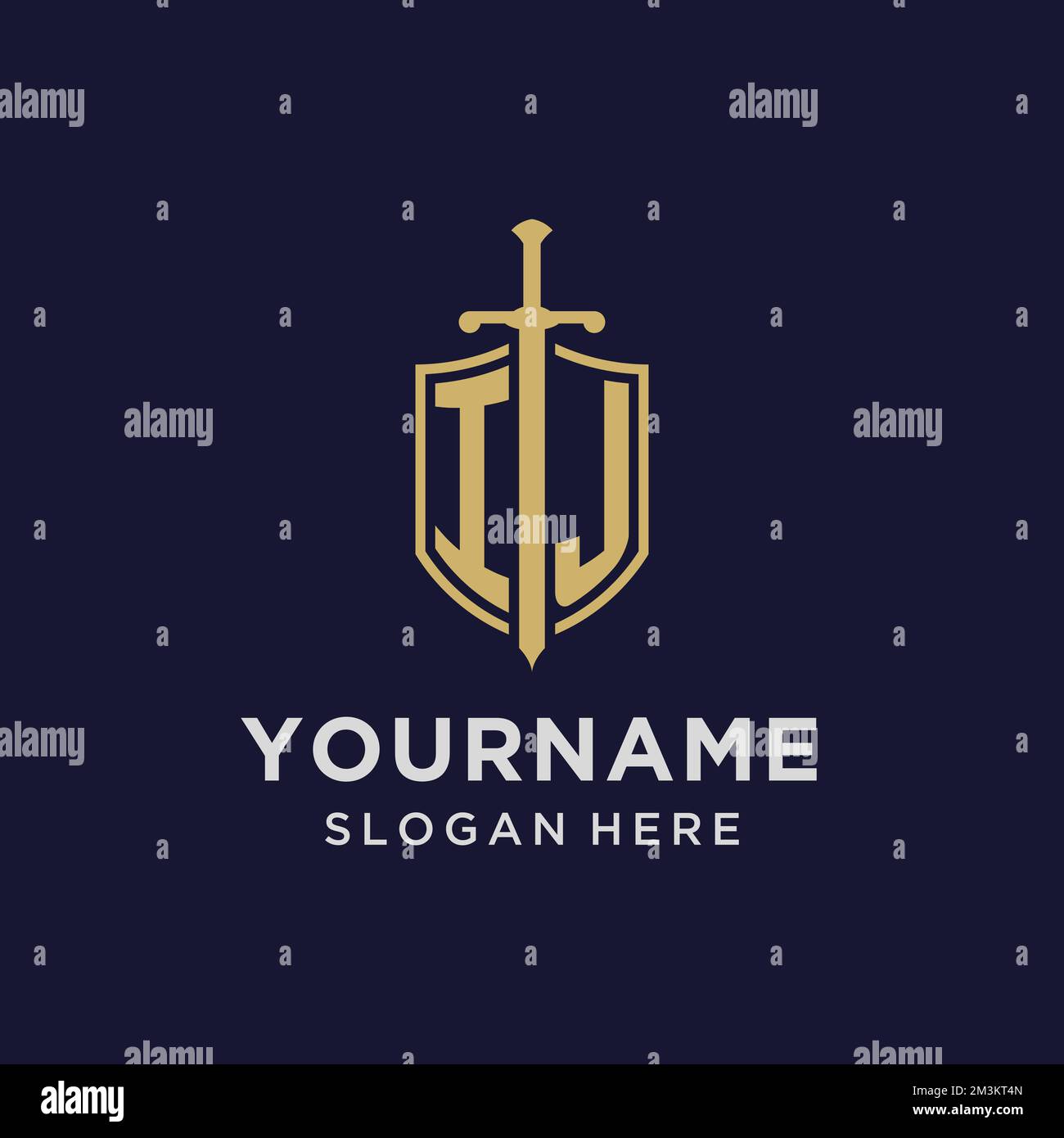 IJ logo initial monogram with shield and sword design ideas Stock ...