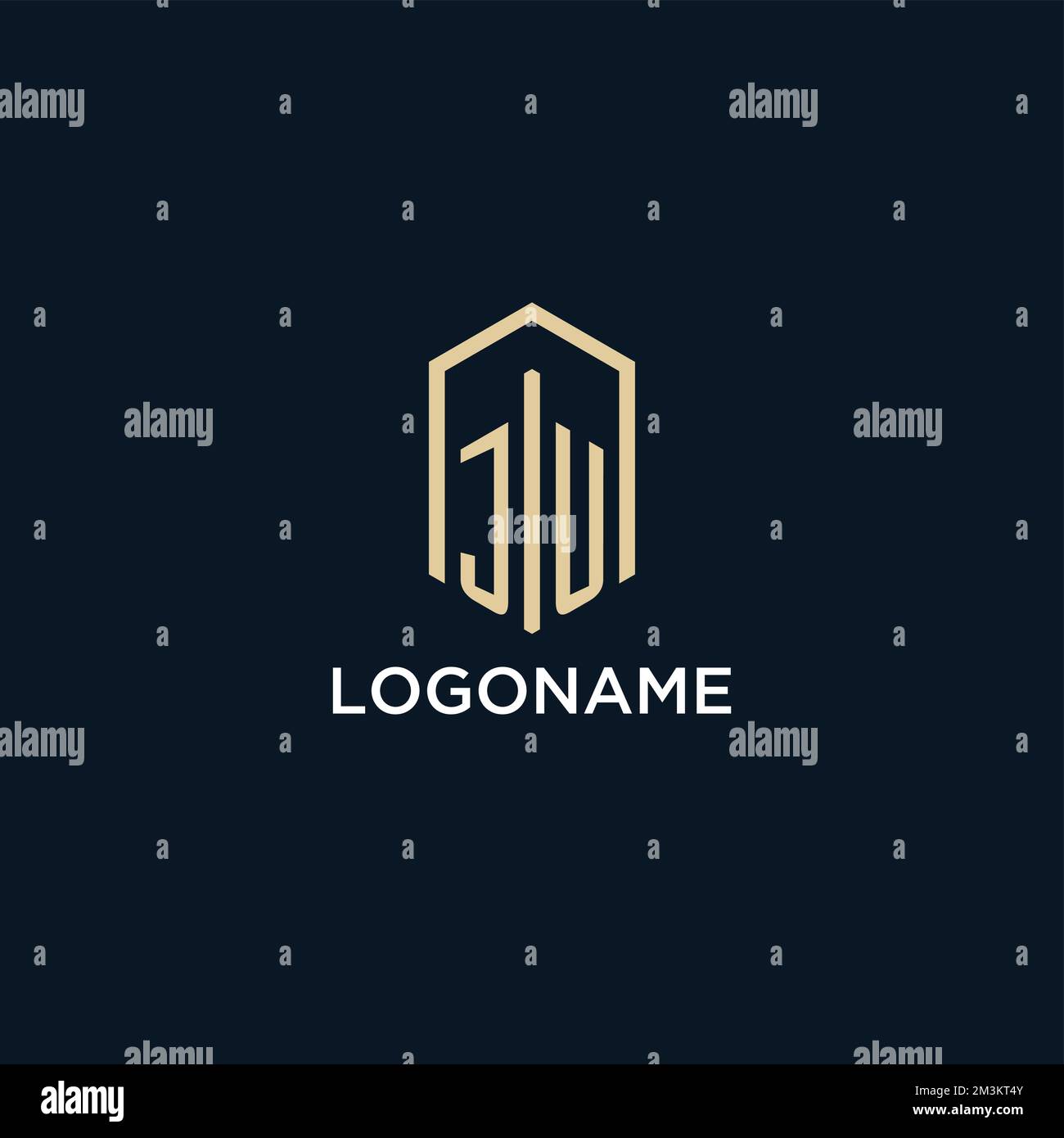 JU initial monogram logo with hexagonal shape style, real estate logo design ideas inspiration vector Stock Vector