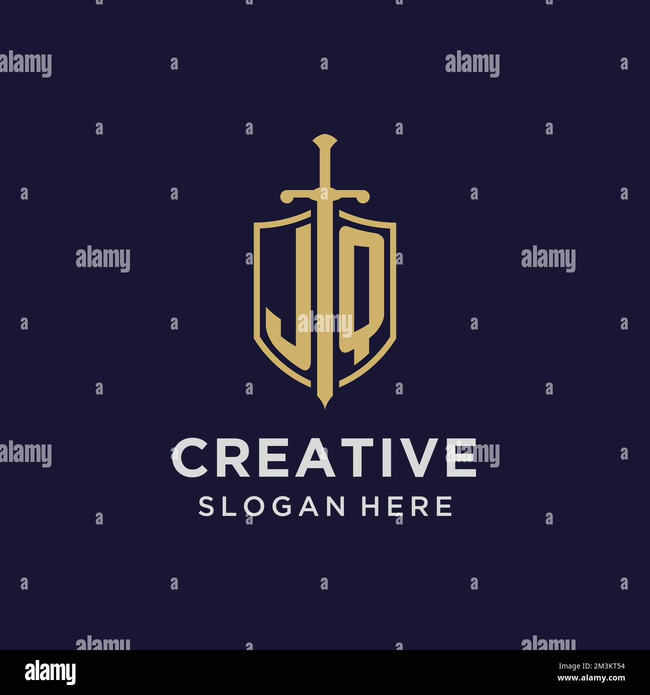 JQ logo initial monogram with shield and sword design ideas Stock ...