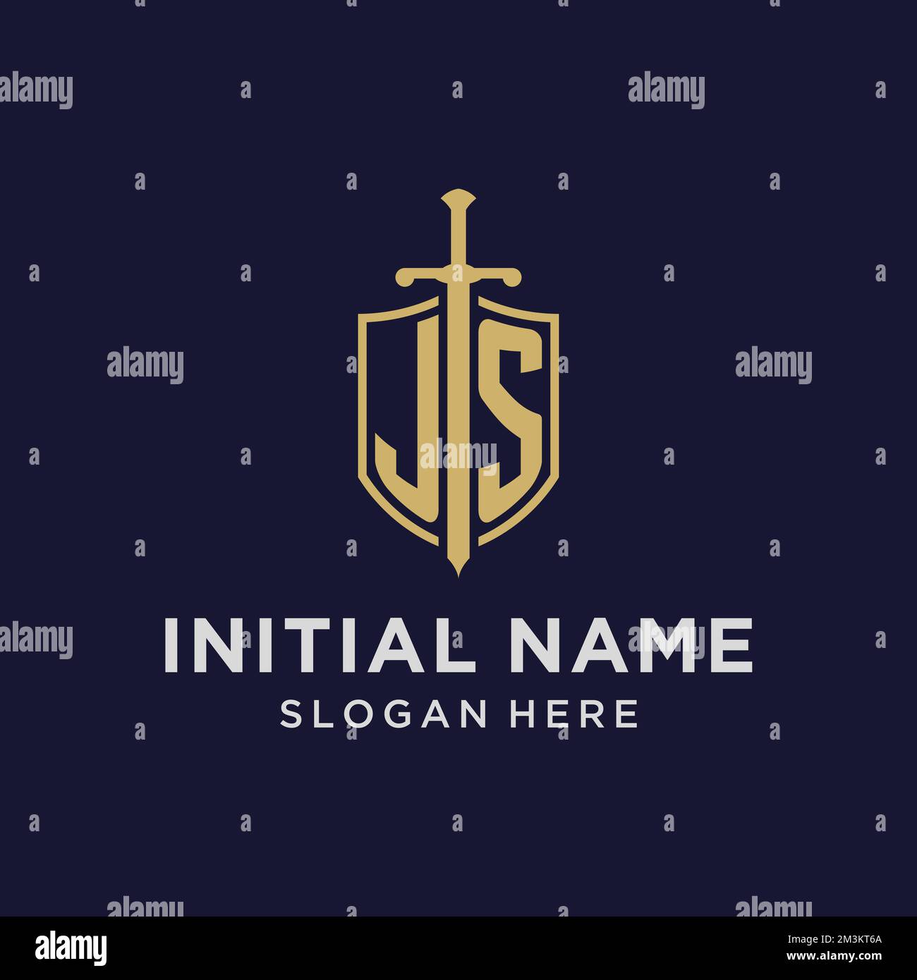 JS logo initial monogram with shield and sword design ideas Stock Vector