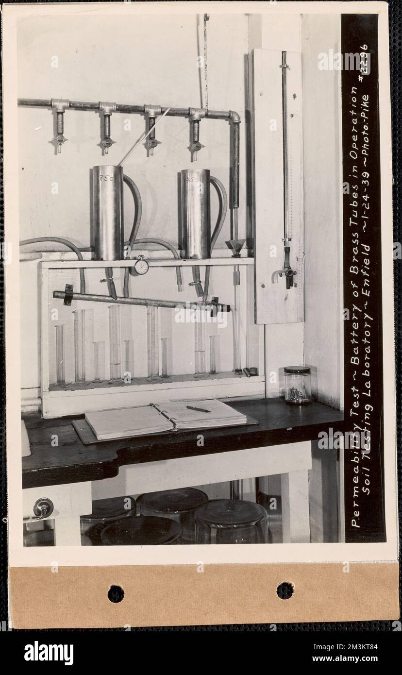 Permeability test, battery of brass tubes in operation, soil testing