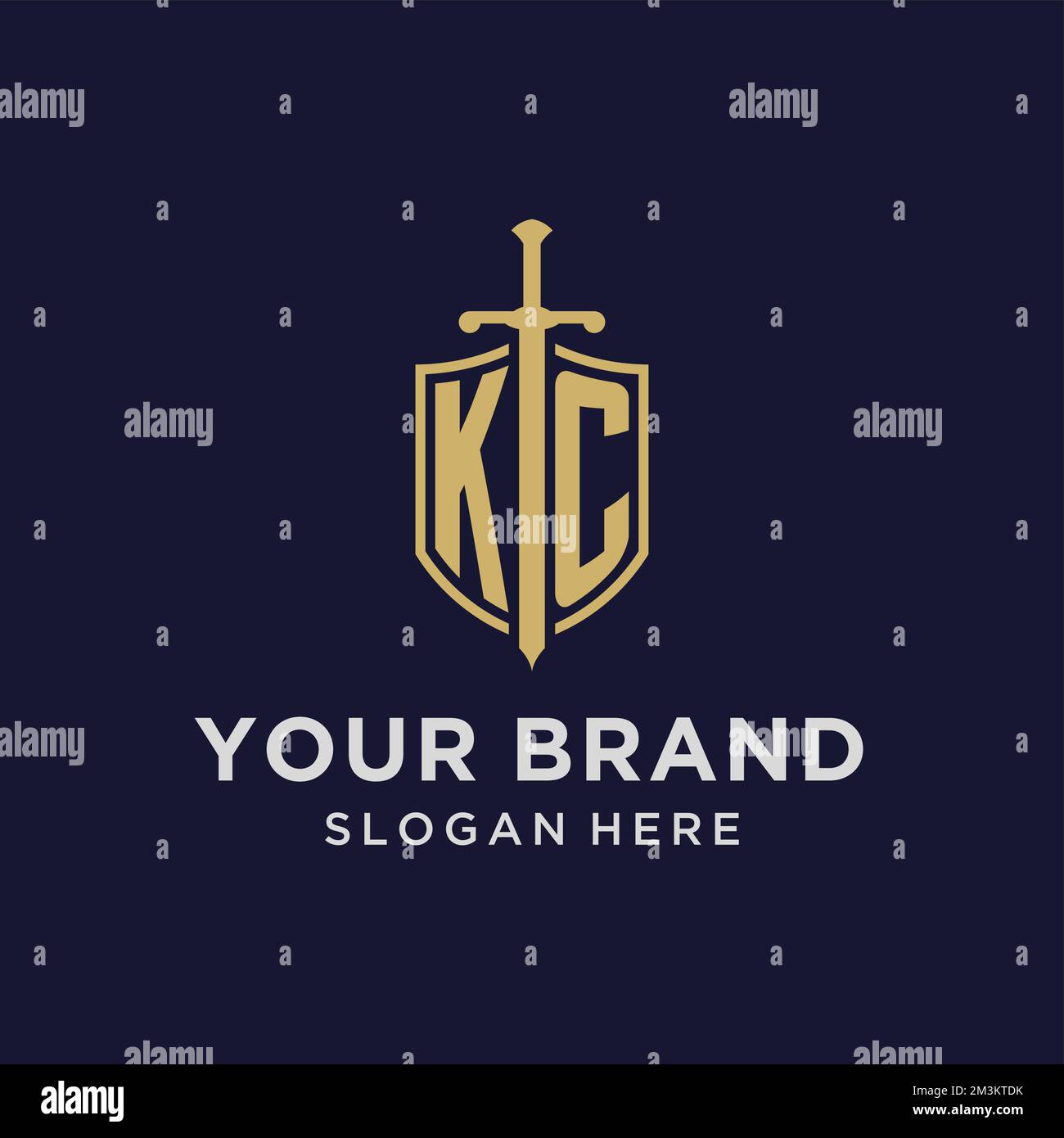 KC logo initial monogram with shield and sword design ideas Stock ...