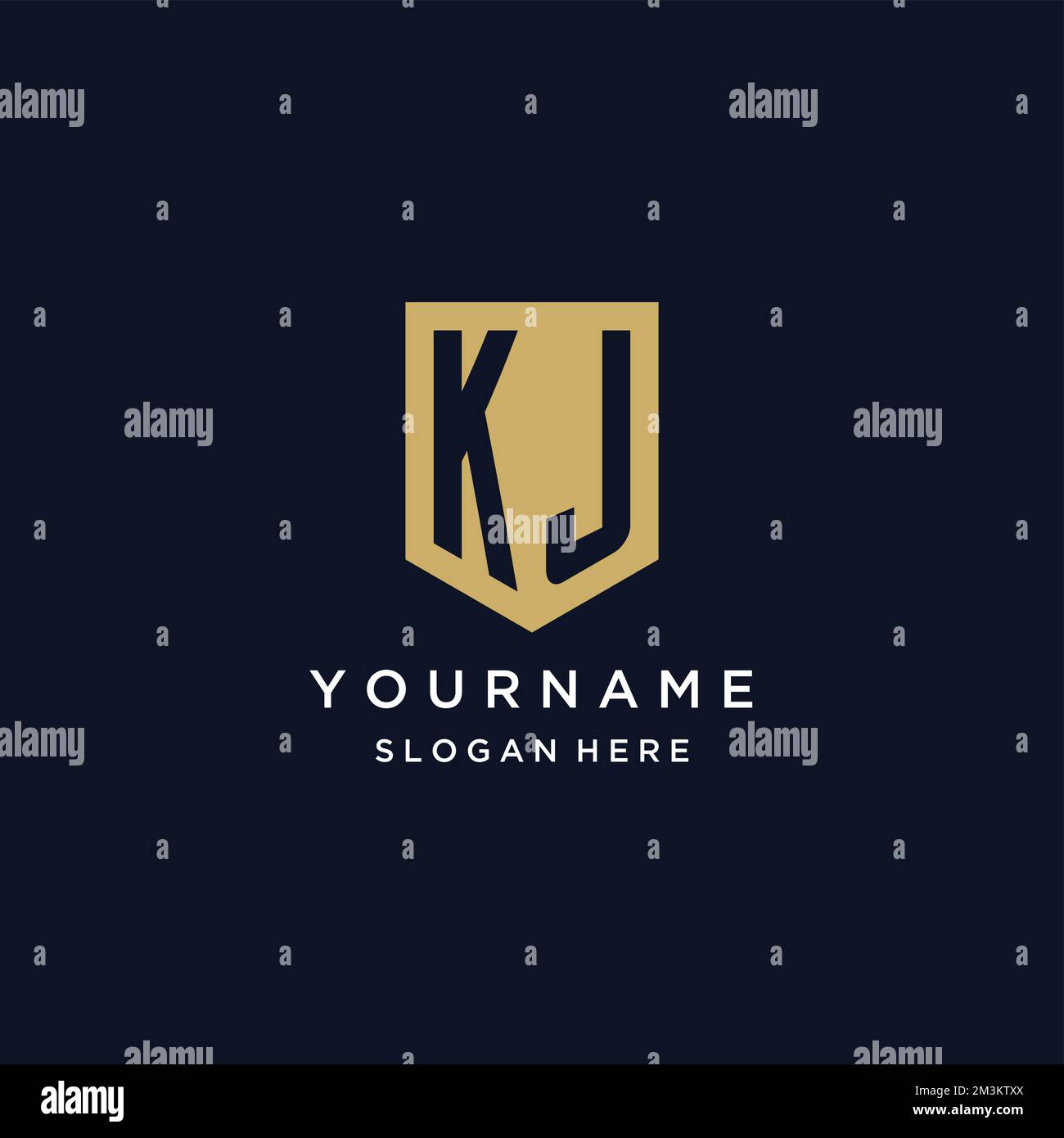 KJ monogram initials logo design with shield icon template Stock Vector