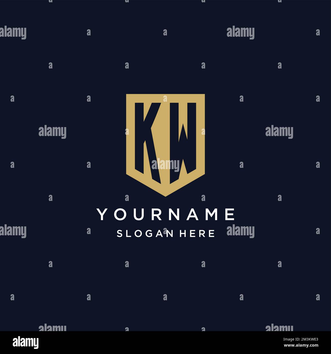 KW monogram initials logo design with shield icon template Stock Vector
