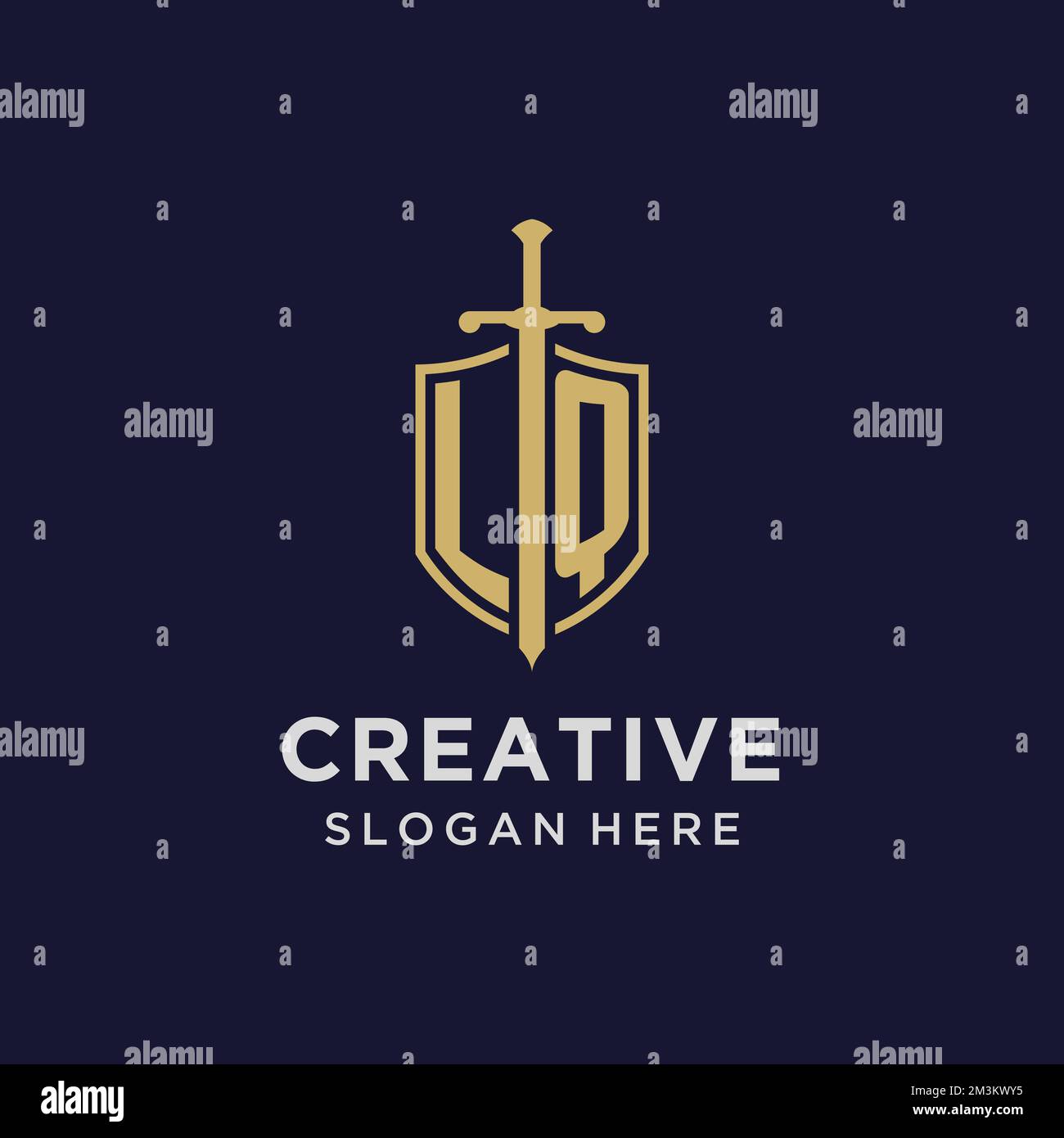 LQ logo initial monogram with shield and sword design ideas Stock ...