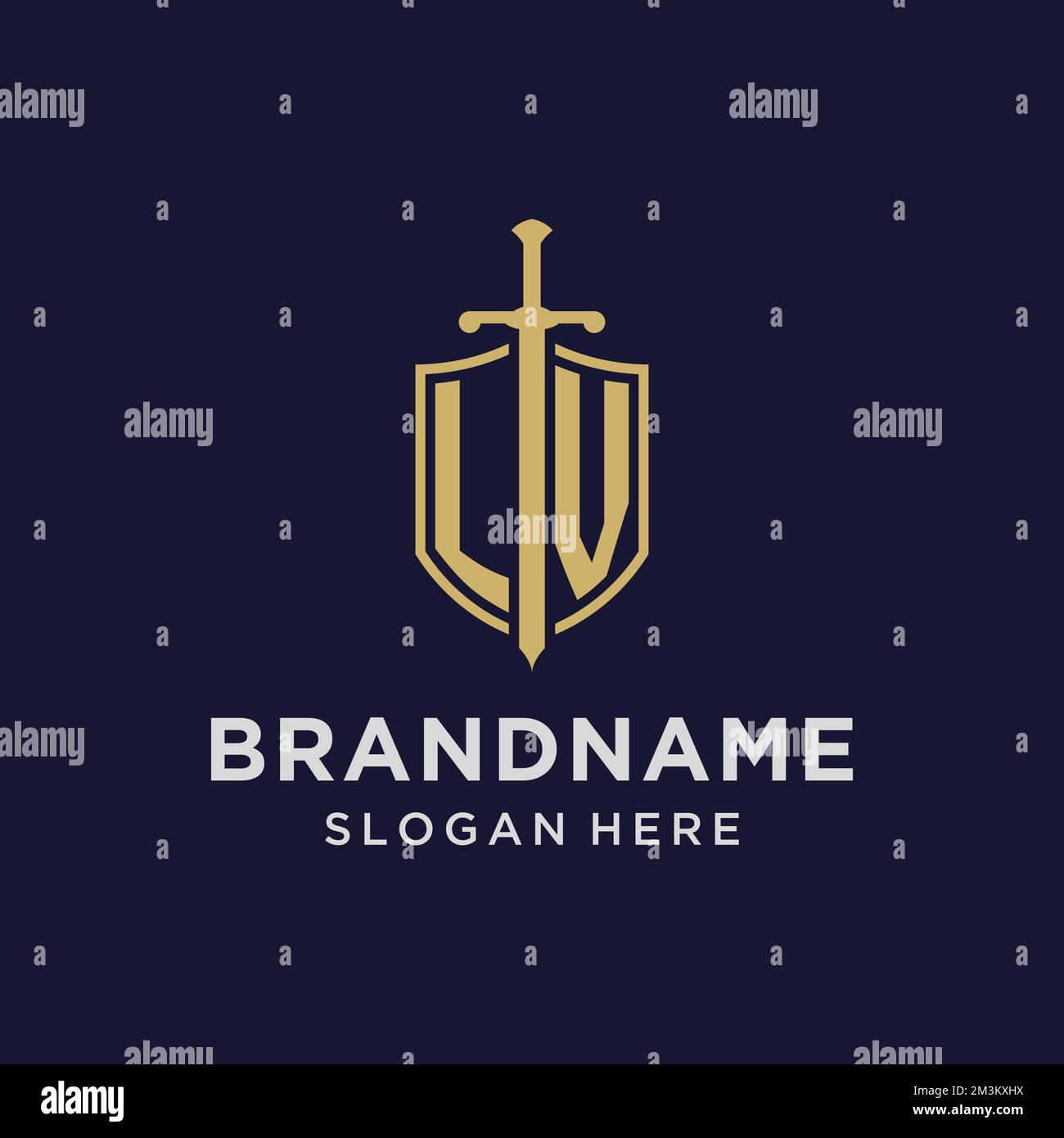 LV logo initial monogram with shield and sword design ideas Stock ...