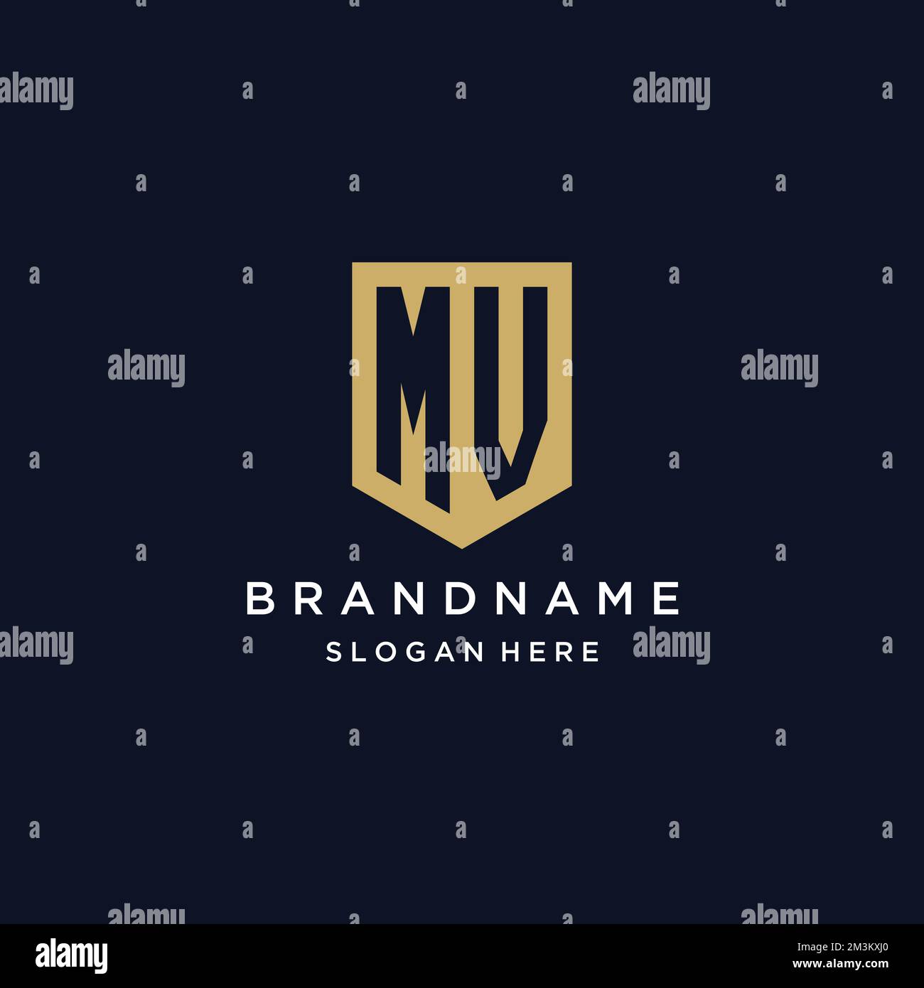 MV monogram initials logo design with shield icon template Stock Vector