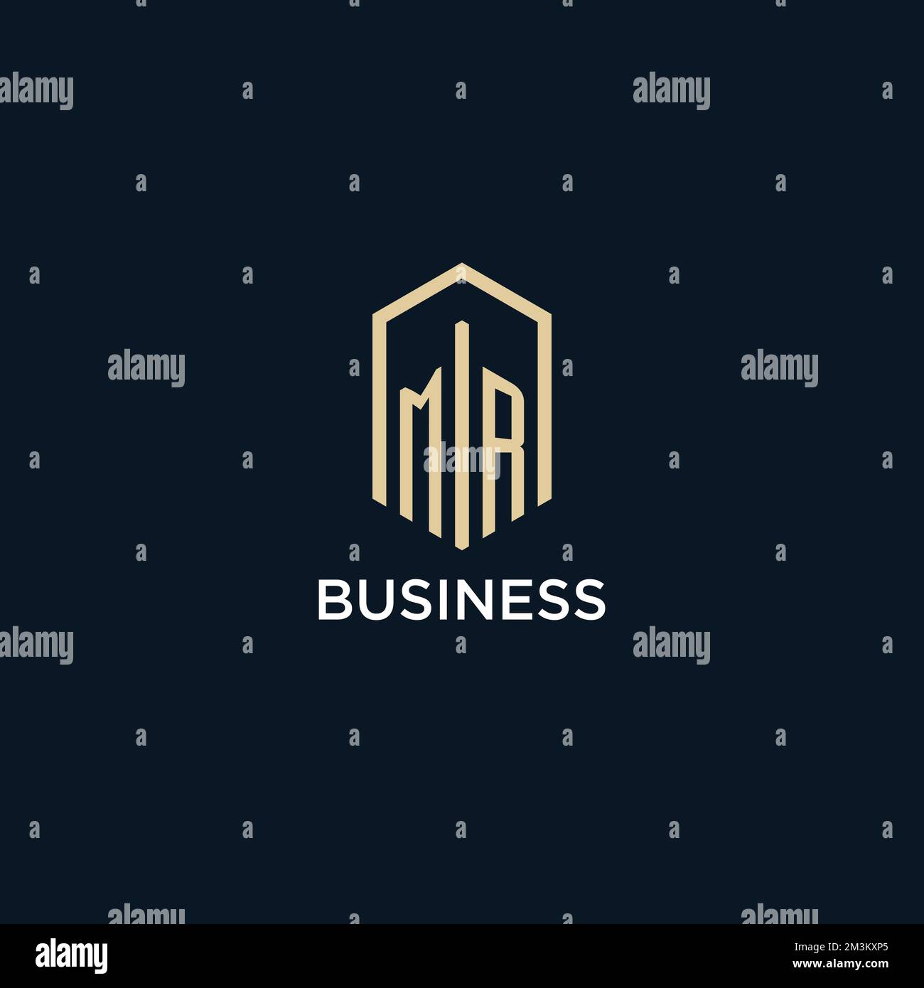 MR initial monogram logo with hexagonal shape style, real estate logo design ideas inspiration vector Stock Vector