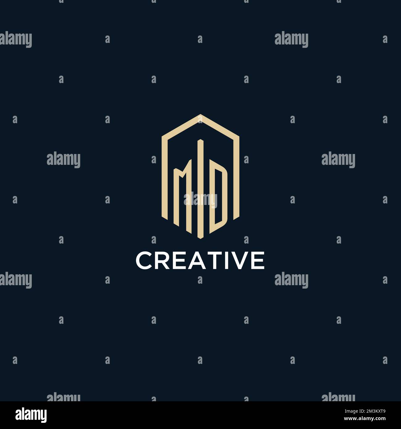 MD initial monogram logo with hexagonal shape style, real estate logo design ideas inspiration vector Stock Vector