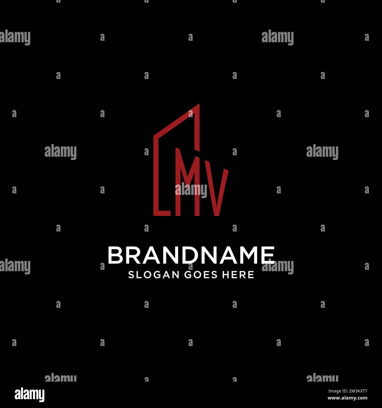 MV initial monogram with building logo design ideas Stock Vector