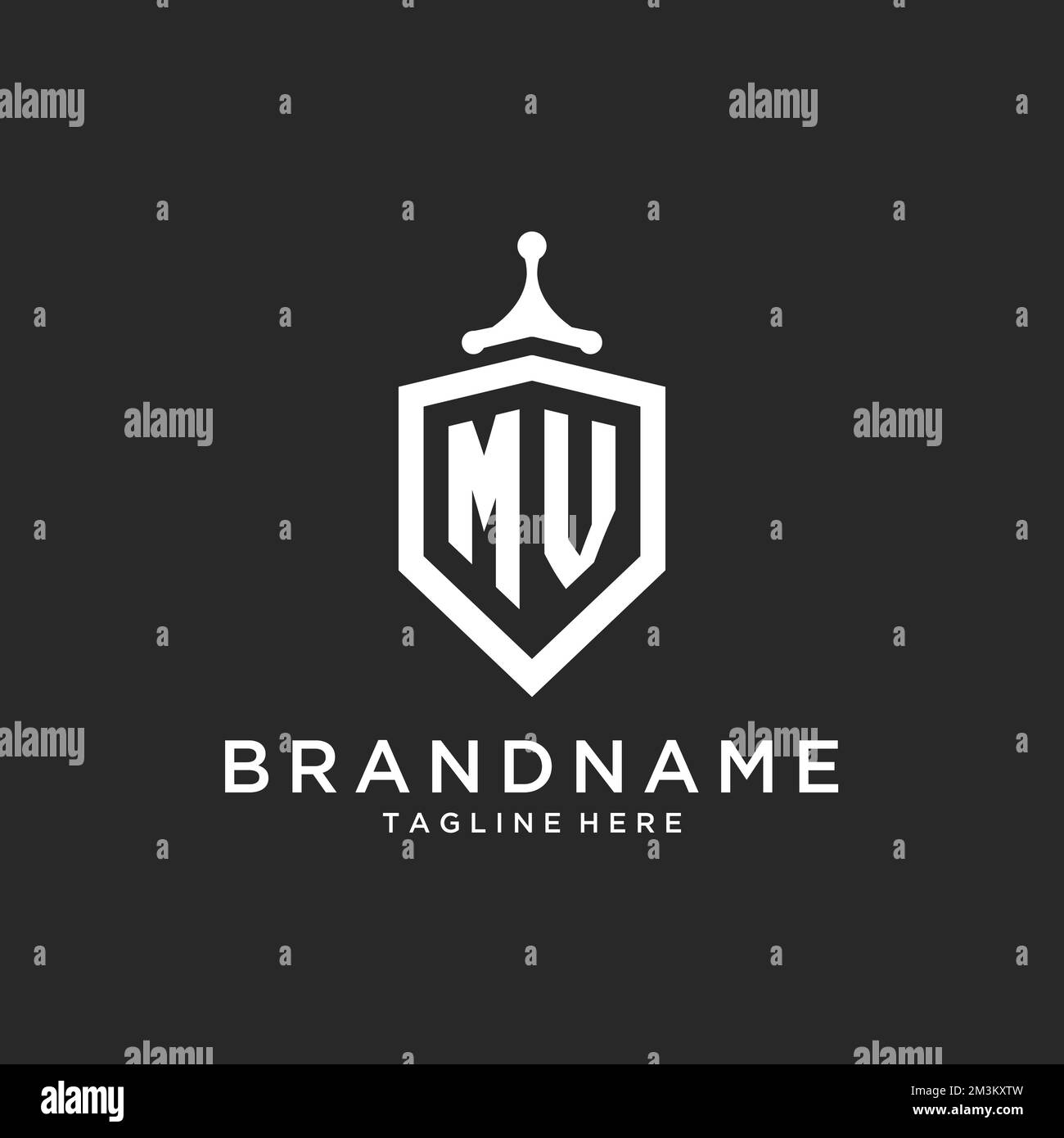 MV monogram logo initial with shield guard shape design ideas Stock Vector