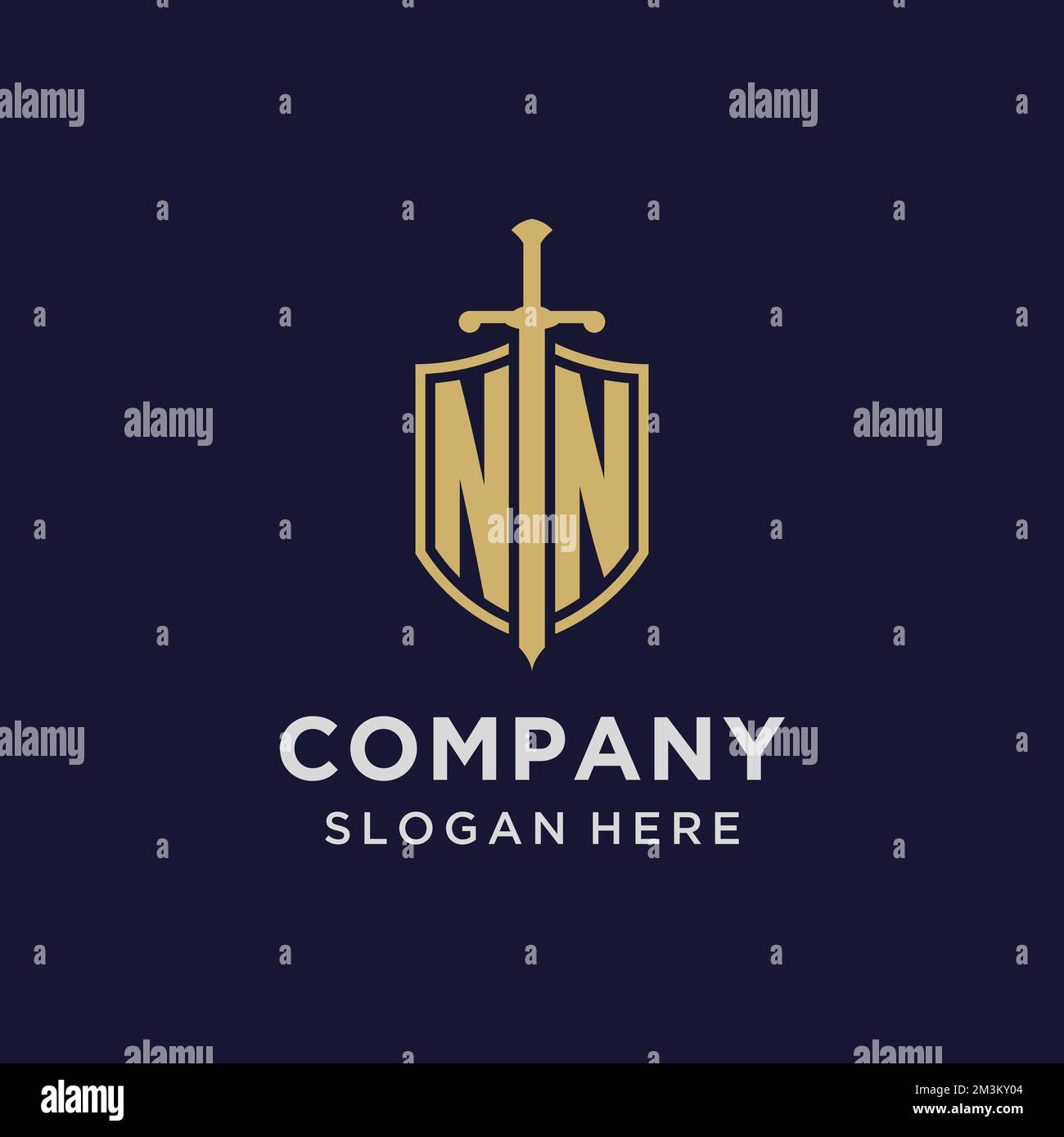NN logo initial monogram with shield and sword design ideas Stock ...