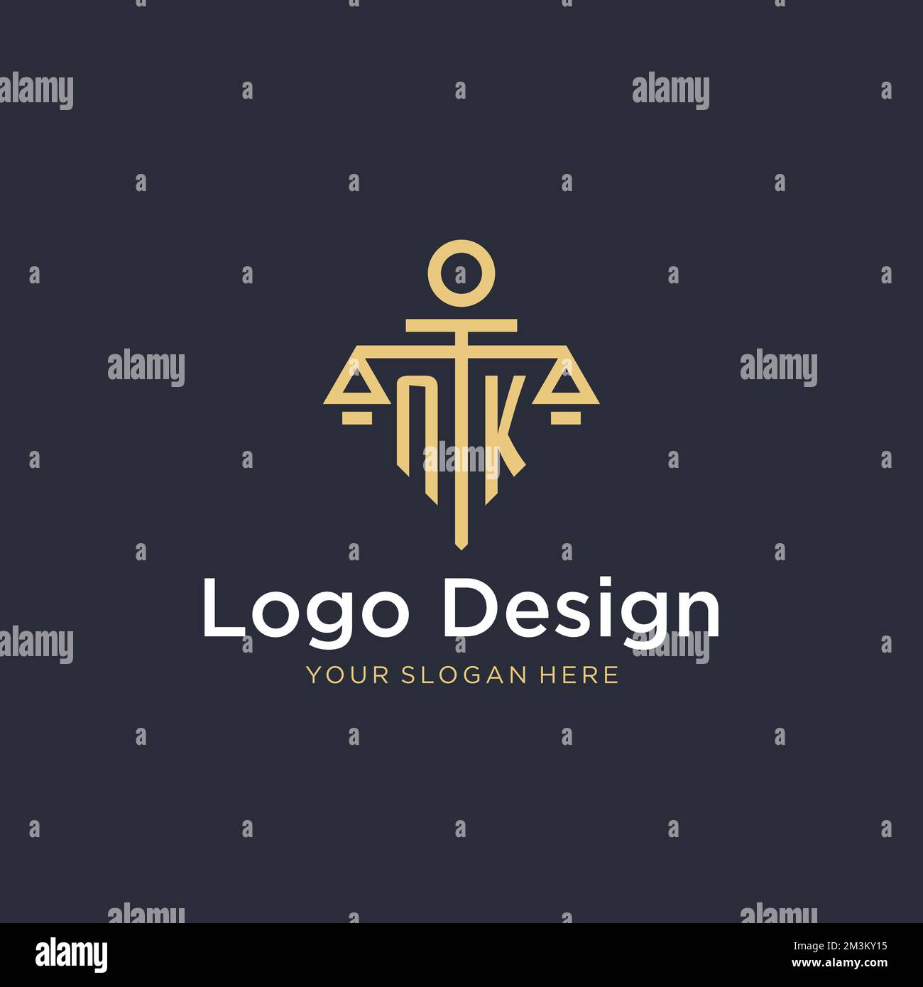 NK initial monogram logo with scale and pillar style design ideas Stock Vector