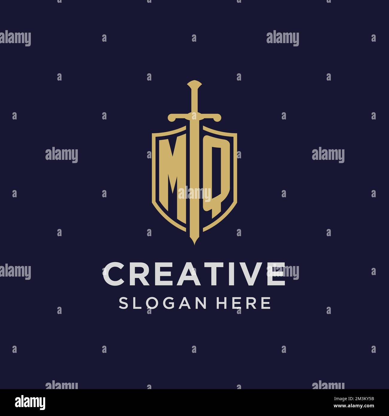 MQ logo initial monogram with shield and sword design ideas Stock ...