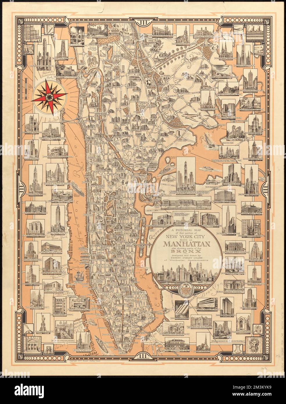 A pictorial map of that portion of New York City known as Manhattan