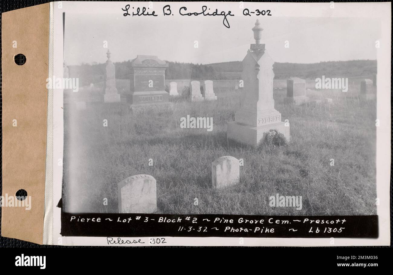 Pierce, Pine Grove Cemetery, Block no. 2, lot 3, Prescott, Mass., Nov