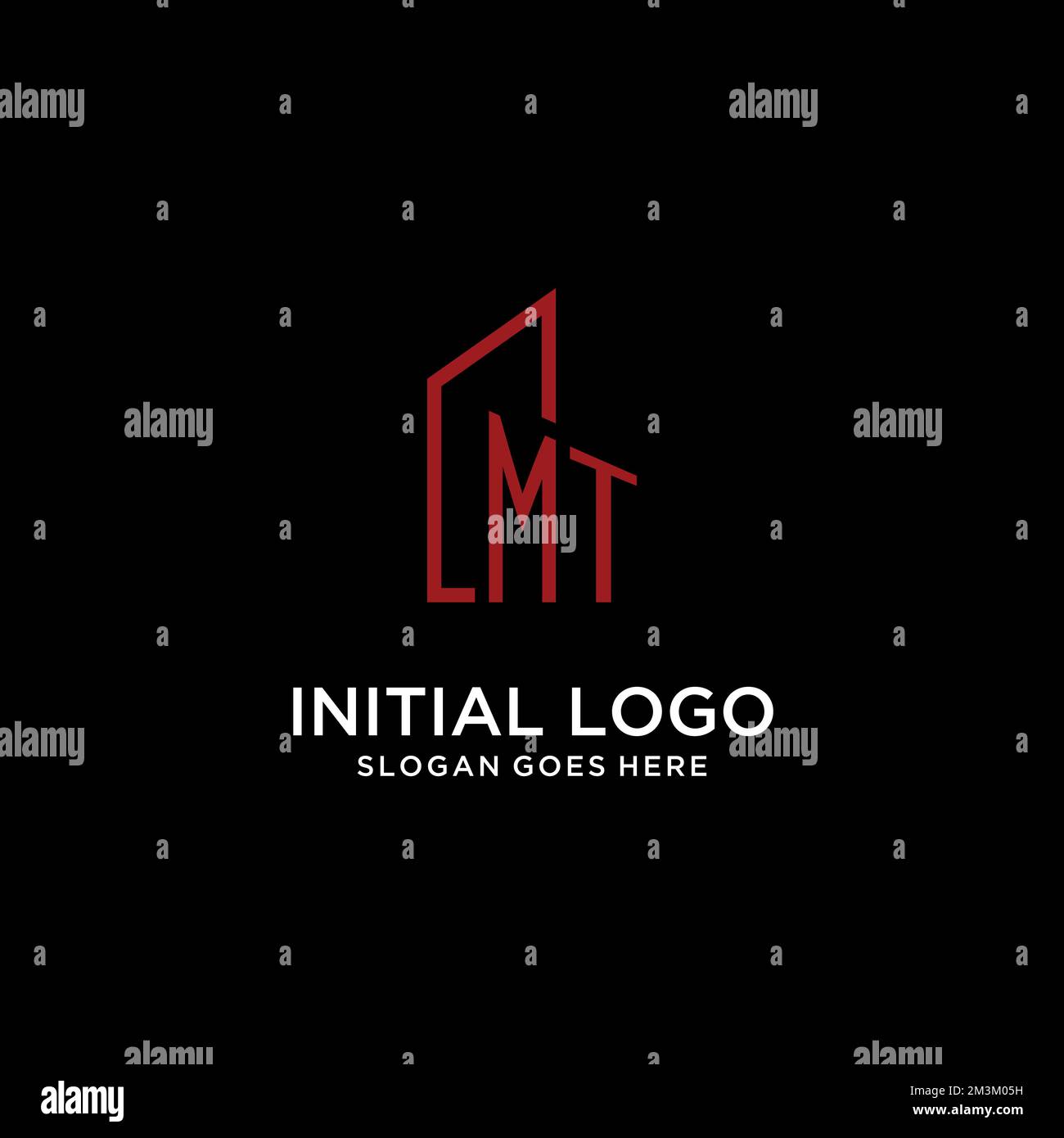 MT initial monogram with building logo design ideas Stock Vector