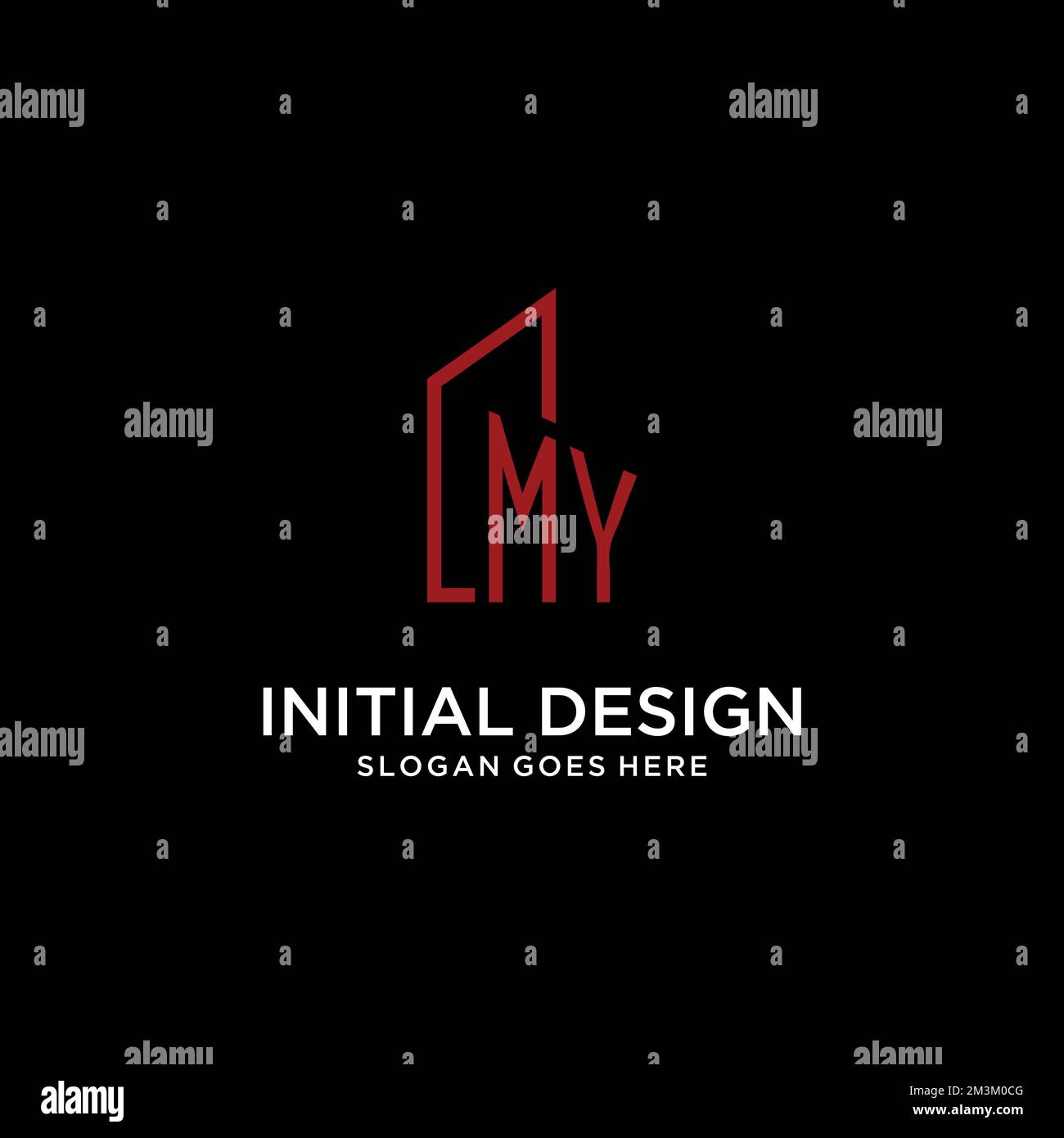MY initial monogram with building logo design ideas Stock Vector