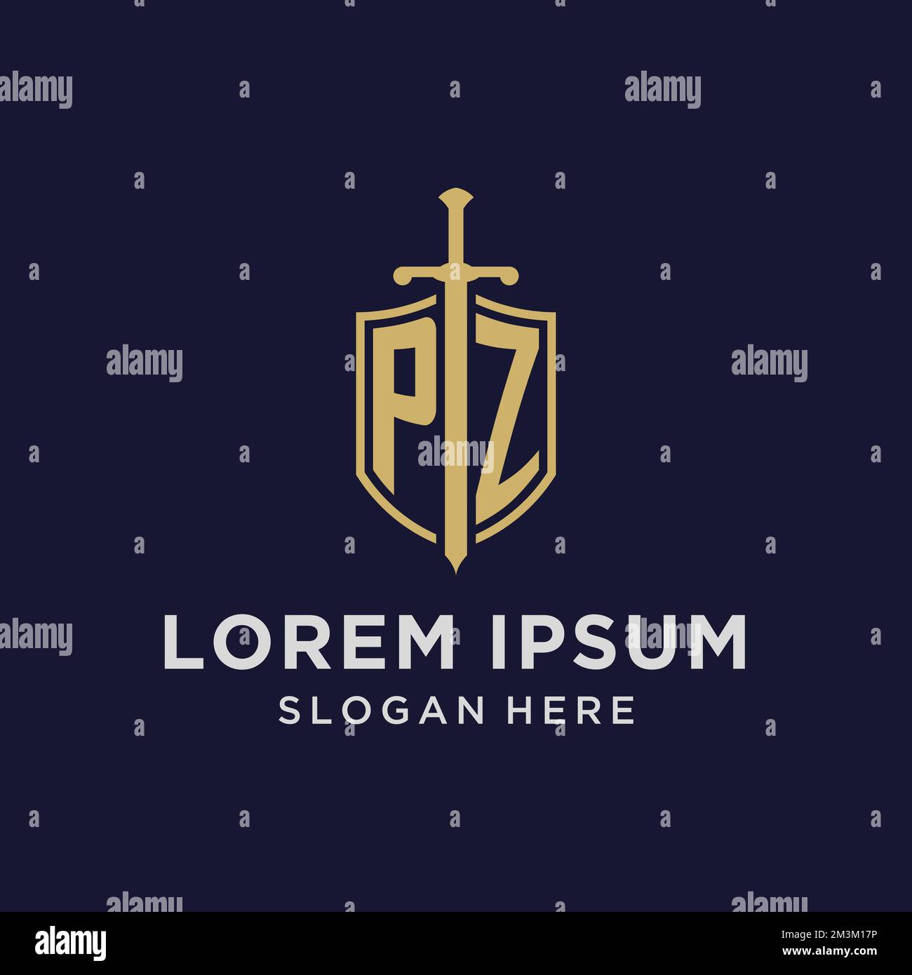 PZ logo initial monogram with shield and sword design ideas Stock ...