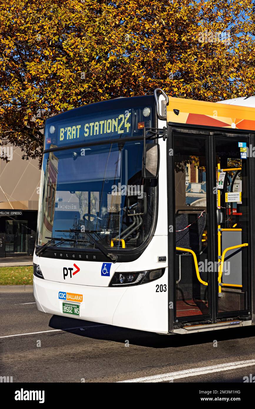 Ballarat Australia / A Ballarat public transport passenger bus in Sturt Street Ballarat. Stock Photo