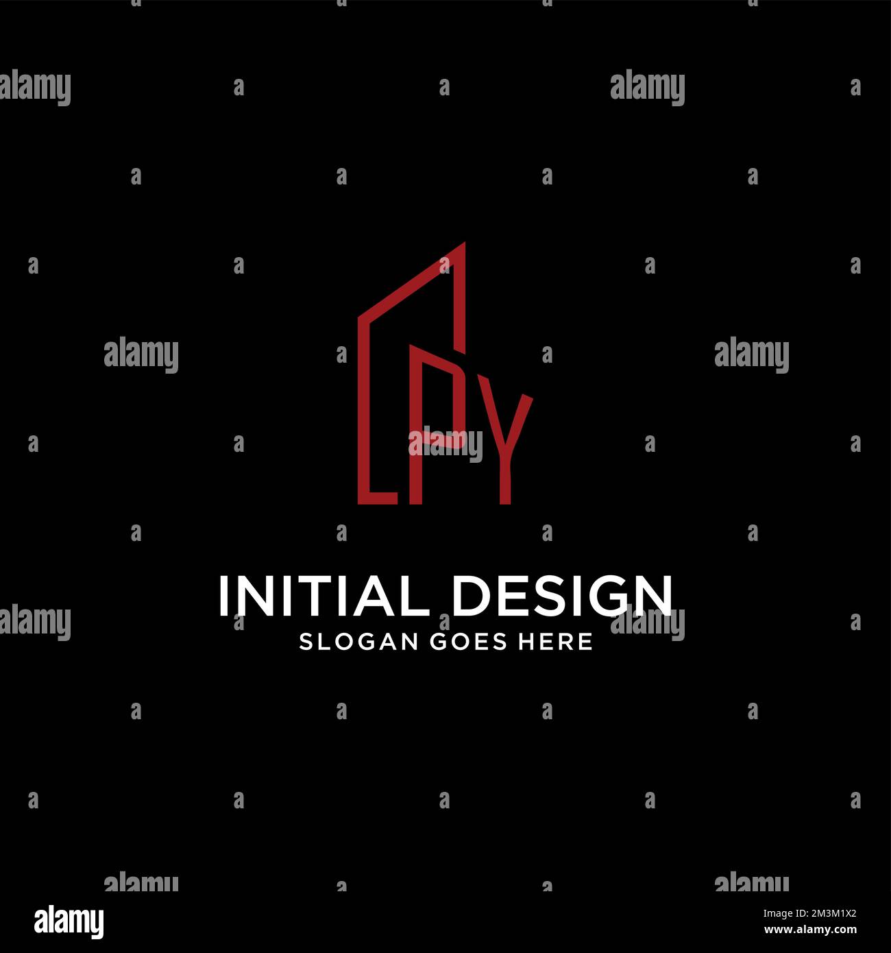 PY initial monogram with building logo design ideas Stock Vector