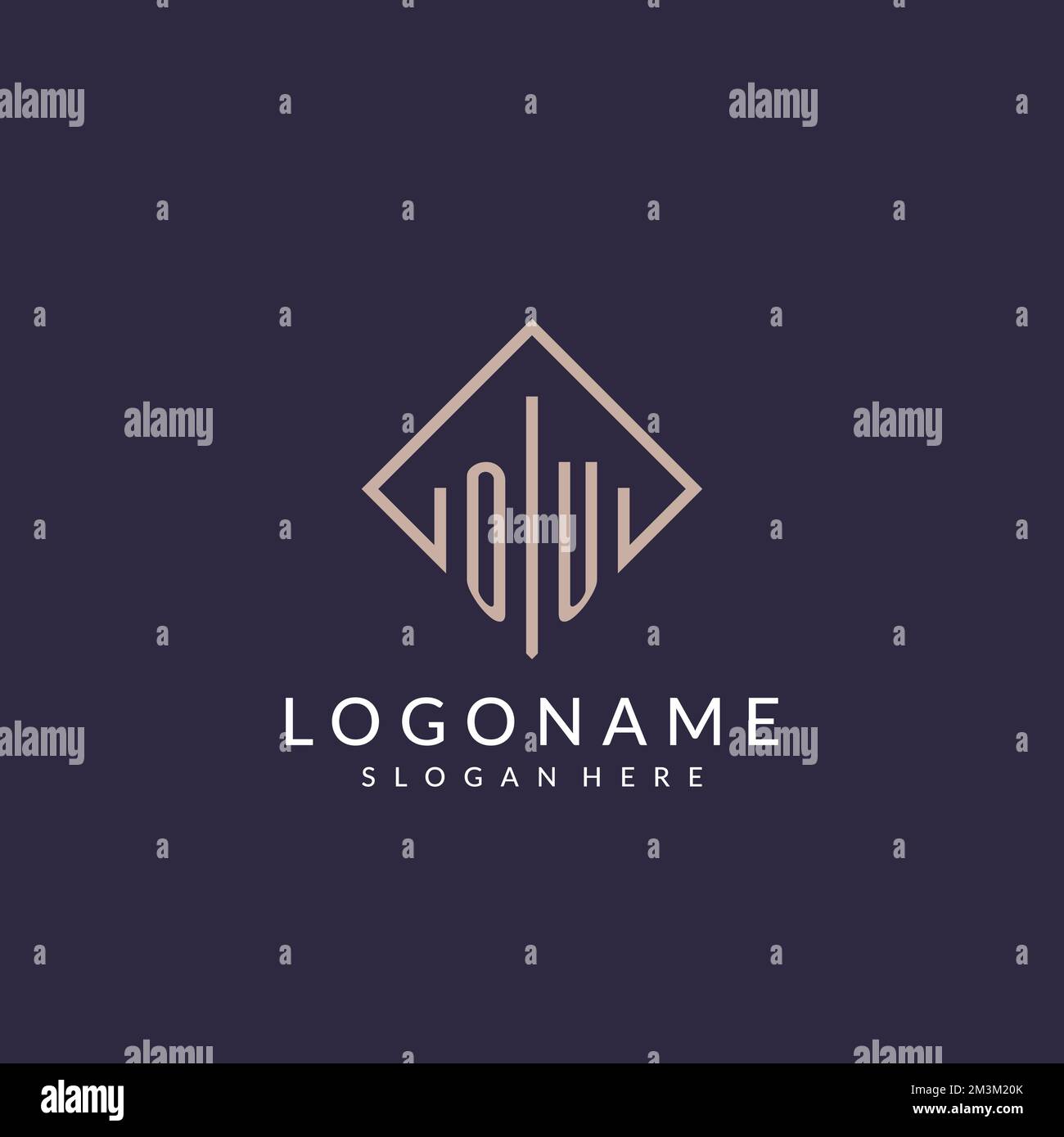 OU initial monogram logo with rectangle style design ideas Stock Vector